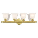 Livex Lighting - Neptune 4-Light Bath Vanity, Polished Brass - This clean and classic bath fixture design is ideal for bringing a bright new style to your bathroom space. It features a polished brass finish along with white alabaster glass.