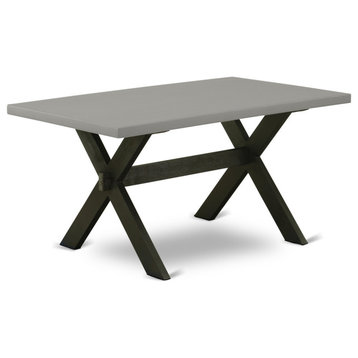 6-Piece Set, 4 Dark Gotham Gray Linen Fabric Chair and Table, Bench, Black