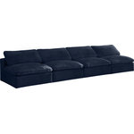 Meridian Furniture - Cozy Velvet Upholstered Comfort Modular Armless Sofa, Navy - Bring home this Cozy armless sofa for a fresh new look. Embrace casual elegance with this Cozy velvet cloud-like comfort modular fiber-filled seating option. Handsome from all angles, this piece features navy velvet upholstery to make it an easy fit in any room. This modular piece can be combined with other items in the Cozy collection to create a seating group of your dreams. The cushions on this piece are exceptionally comfortableand filled with fiber for luxury that you deserve as you rest and relax.