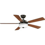 Progress - Progress P2578-2030K Tempt - 54" Ceiling Fan with Light Kit - This five-blade 54" Tempt ceiling fan features a clear glass shade. A remote with batteries is included. Tempt features a dual mount system to offer greater flexibility when installing. The 17W dimmable, K LED module provides energy- and cost-savings benefits to the homeowner.  Add modern style to your home with the 54" Tempt ceiling fan  Includes Progress Lightings dependable AirPro motor for a smooth, quiet performance  Features a 17W dimmable, 1400 Lumen, K, CRI LED replaceable light module, offering energy- and cost-savings with a clear double prismatic glass shade  A hand held remote control with fan speed control and full range light dimming is included and comes with a convenient wall bracket for storage  Tempt features a dual mount system to offer greater flexibility when installing. The fan can be installed on a flat or sloped ceiling  Reversible motor for year round comfort allows you to choose either a down draft (summer) or an up draft (winter)  Remote control may be replaced by a P2630-30 wall control  Rated for indoor use  All mounting hardware and detailed instruction are included  Limited Lifetime Warranty on the motor for peace of mind  Canopy Included: TRUE  Shade Included: TRUE  Canopy Diameter: 6.5 x 2.5 Rod Length(s): 4.5 x 0.75< Color Temperature:   Lumens: 1386  CRI:   Rated Life: 50000 Hours  Room Type: Great Room Lighting/Bedroom Lighting/Living Room Lighting  Warranty: Limited LifetimeTempt 54" Ceiling Fan Antique Bronze Medium Cherry/Black Blade Clear Prismatic Glass *UL Approved: YES *Energy Star Qualified: n/a  *ADA Certified: n/a  *Number of Lights: Lamp: 1-*Wattage:18w LED bulb(s) *Bulb Included:Yes *Bulb Type:LED *Finish Type:Antique Bronze