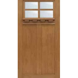 Single Door 80 Fiberglass Craftsman 2 Panel 4 Lite SDL Glass - Front Doors