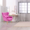 Faux Velvet Wingback Accent Chair With Wooden Legs, Pink