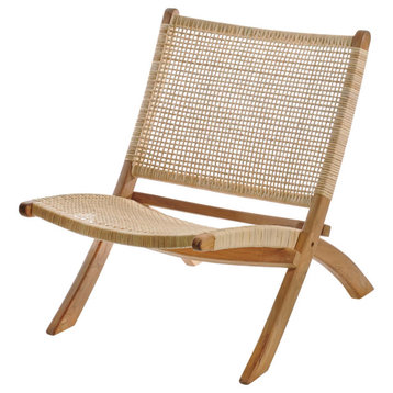 Alta Woven Rattan Folding Teak Lounge Chair