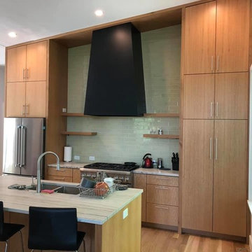 Quarter sawn white oak grain matched kitchen and closet