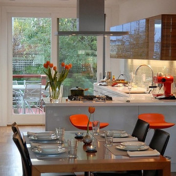 Modern Kitchen with Glass Front Cabinets