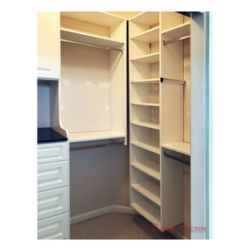 White Walk-In Closet With Hutch