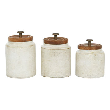 Set of 3 Multi Colored Terracotta Country Cottage Decorative Jar