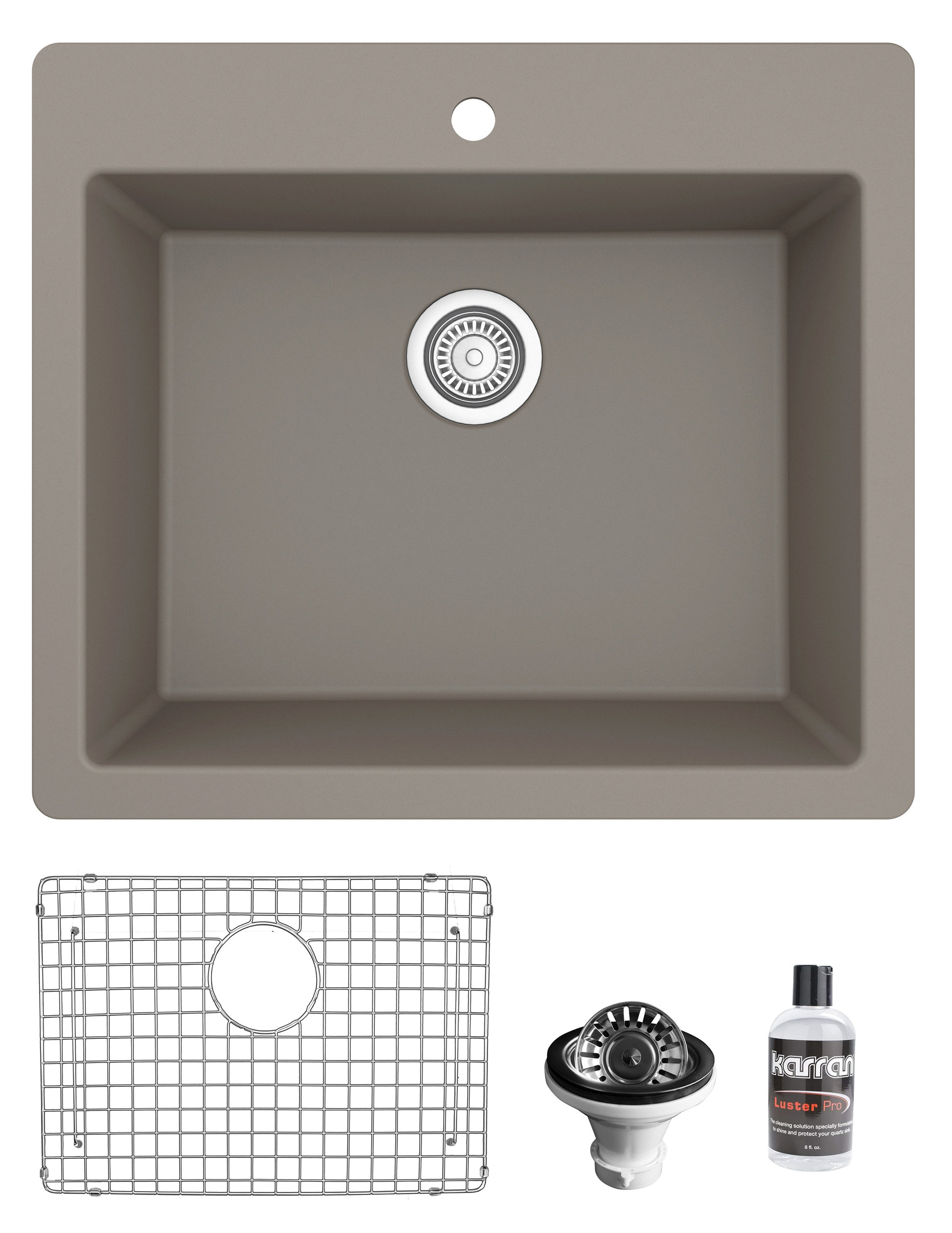 Karran QT-820 Top Mount 25" Single Bowl Quartz Kitchen Sink Kit, Concrete