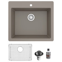 Karran QT-820 Top Mount 25" Single Bowl Quartz Kitchen Sink Kit, Concrete