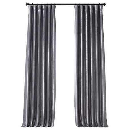 Signature Social Silver Faux Silk Blackout Curtain Single Panel, 50"W x 108"L