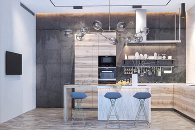 Дизайн интерьера  кухни индивидуального жилого дома в стиле минимализм