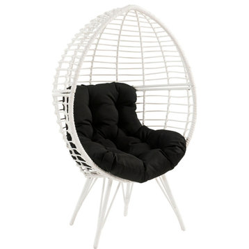 Wicker Patio Lounge Chair With Angled Metal Legs White - Saltoro Sherpi
