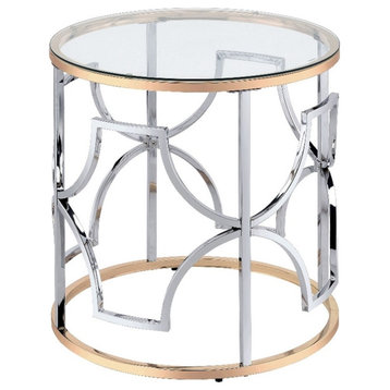 Furniture of America Sol Glass Top Round End Table in Chrome and Gold