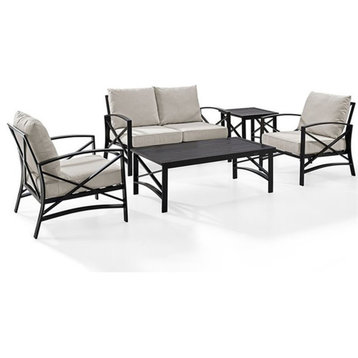 Crosley Furniture Kaplan 5Pc Fabric Sofa Set in Oil Rubbed Bronze and Oatmeal