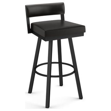 Amisco Travis Swivel Stool, Black Faux Leather/Black Metal, Counter Height