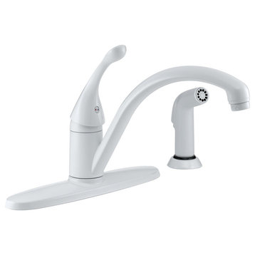 Delta Collins Single Handle Kitchen Faucet With Spray, White, 440-WH-DST