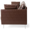 Syosset Modern Faux Leather 3 Seater Sofa with Pillows, Dark Brown and Silver