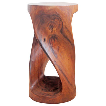 Haussmann Round Wood Twist Accent Table 14 in DIA x 26 in High Walnut Oil