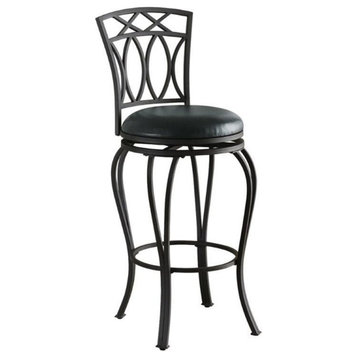 Bowery Hill 29" Transitional Metal/Vinyl Bar Stool with Cushion in Black