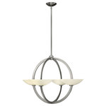FREDRICK RAMOND - Method Eight Light Chandelier - Method's contemporary stem hung chandelier collection creates a unique balancing effect with low profile etched opal glass appearing to pierce the circular frame of either Brushed Nickel or Vintage Bronze.