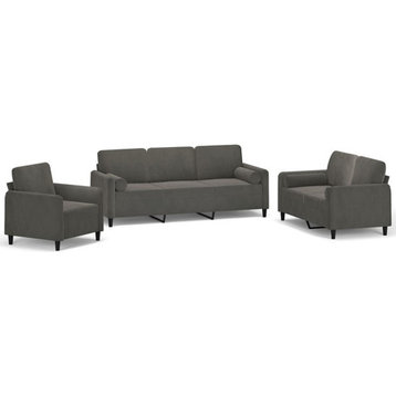 vidaXL Sofa Set 3 Piece with Throw Pillows and Cushions Dark Gray Velvet Chair