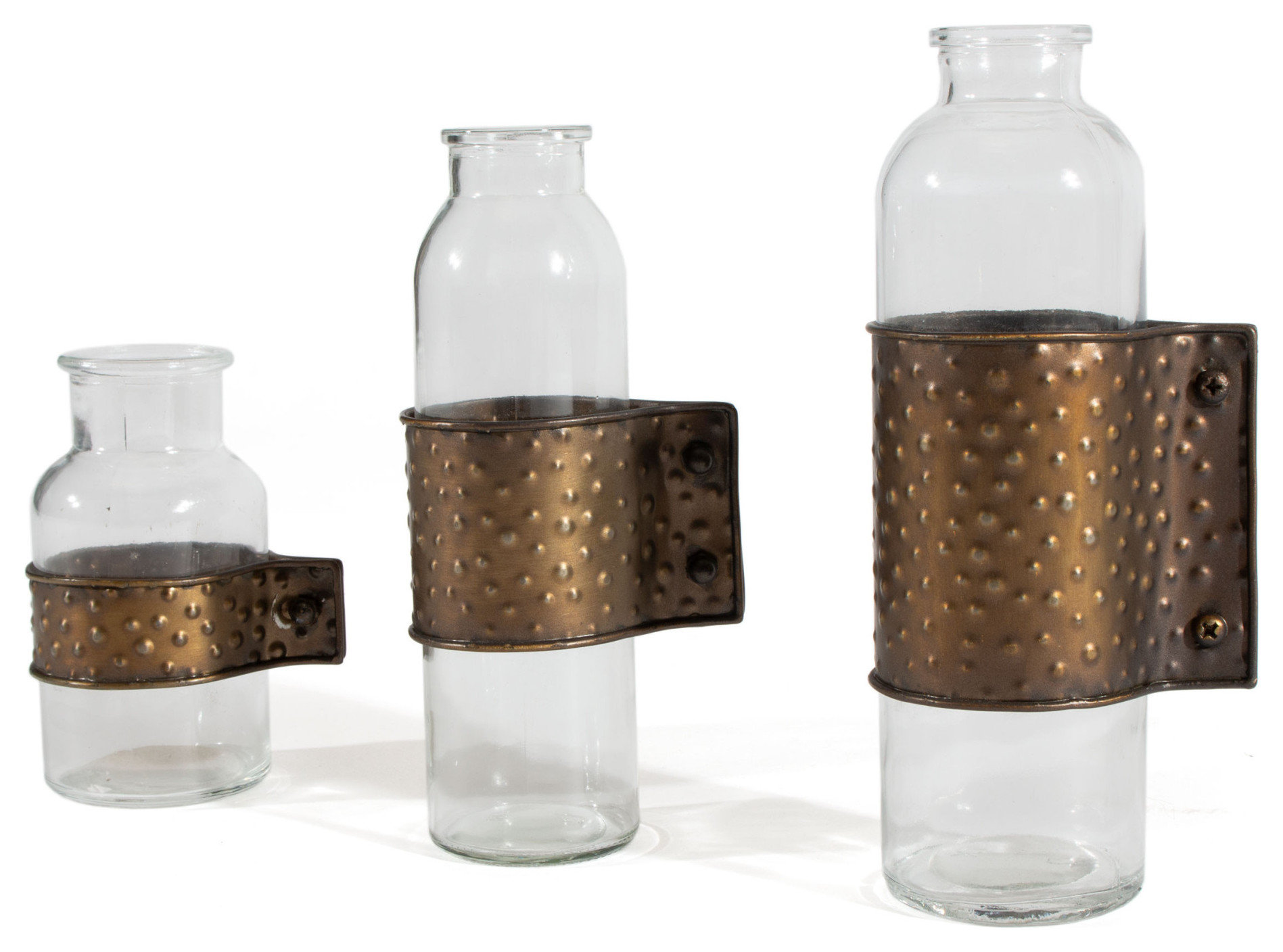Picture Idea: 3 Piece Clear Bronze Hammered Cylinder Metal Glass Table Vase