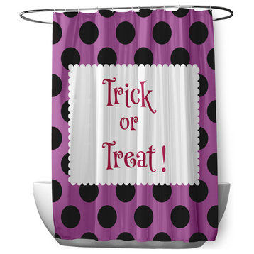 70"Wx73"L Halloween Trick or Treat Dots Shower Curtain, Orchid