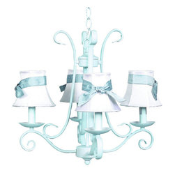 4-Light-Chandelier-in-Baby-Blue-with-White-Plain-Shade-Harp - Chandeliers