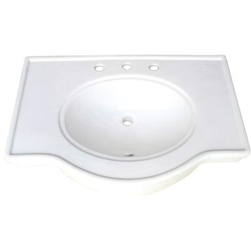 Traditional Bathroom Sink, Wall Mounted Design With 3 Pre Drilled Holes, White