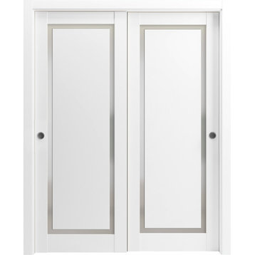 Closet Bypass Doors 48 x 80, Planum 0888 Painted White & Frosted Glass