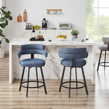 Contemporary Fabric Padded High Back, 2-Piece and Bar Stools and Counter Stools, Blue, 24"