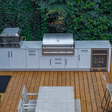 Modern Toronto Backyard | Custom Cabana, Pool, Outdoor Kitchen, Fire Pit & Deck
