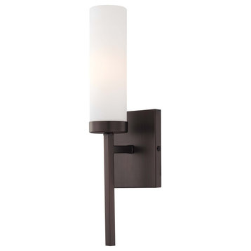 1-Light Wall Sconce, Copper Bronze Patina With Etched Opal Glass