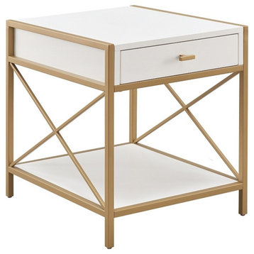 Leick Home 9206-WTGL Claudette Metal and Wood Drawer End Table in White/Gold