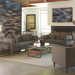 東京23区の北欧スタイルのおしゃれなリビング (白い壁、コンクリートの床、グレーの床) の写真