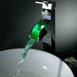 Contemporary Color Changing LED Tall Waterall Bathroom Sink Faucet - T8005-5H - Bathroom Sink Faucets