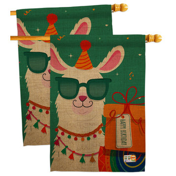 Cool Llamas Birthday House Flags 2-Piece Pack Double-Sided 28x40