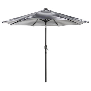 WestinTrends  9 Ft  Patio Solar LED Market Table Umbrella, Black/White Stripe
