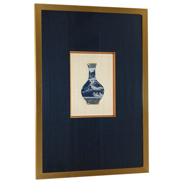 Framed Blue and White Relief Vases