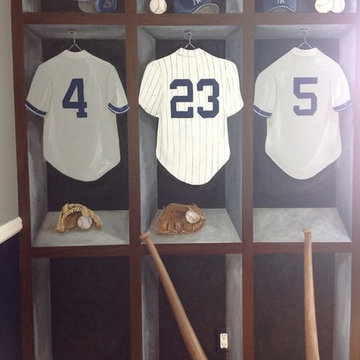Massapequa, NY: Baseball Locker Room mural on boy's bedroom wall