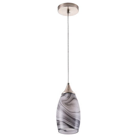 Modern Marble Art Glass Pendant Light With Brushed Nickel Finished, Grey