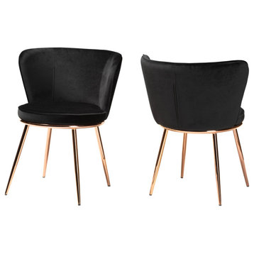 Aleksis Contemporary Velvet Dining Chair Set Black
