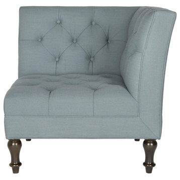 Corner Accent Chair, Turned Legs With Button Tufted Seat and Back, Sky Blue
