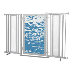 Fusion Gates - Fusion Gate with Healing Waters Design, Satin Nickel, 60"-65" - Dog Gates