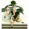 Retro Bathing Beauty Figurine 4pc Set 1920s Swim Suit Floral Tropical Print