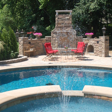 organic shaped pool - with fireplace