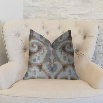Paragon Brown, Blue and Beige Luxury Throw Pillow, 18"x18"
