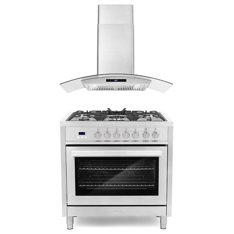 2-Piece Kitchen, 36" 240V Dual Fuel Range and 36" Wall Mount Range Hood