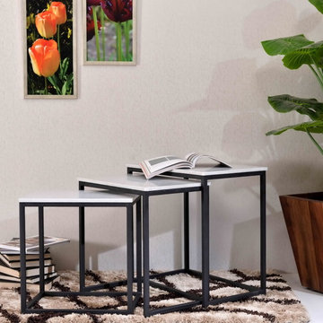 Set of 3 Nesting Tables, White Marble