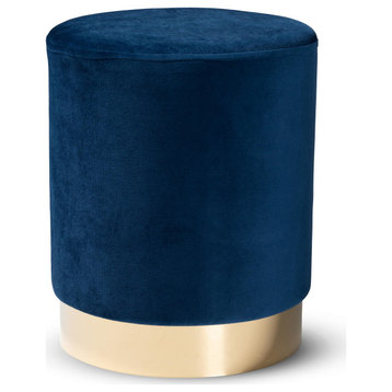 Greaves Glam Velvet Fabric Upholstered Ottoman, Navy Blue/Gold